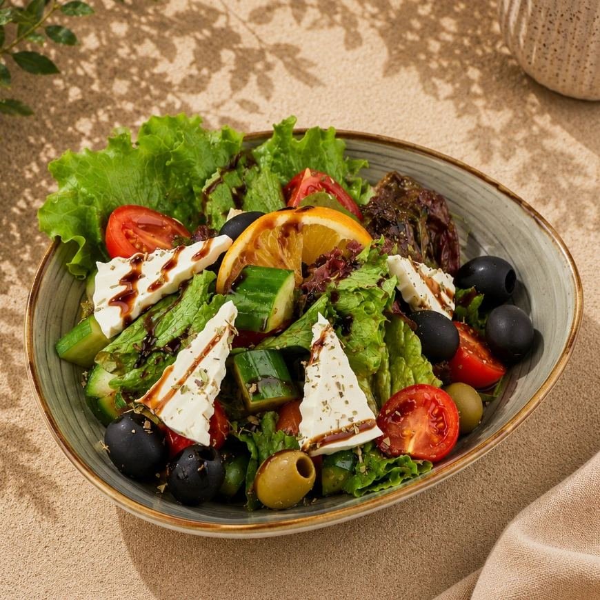 Greek salad with feta and olives